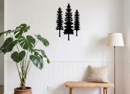 Metal Pine Tree Wall Art Decor, Black, 3 Pieces