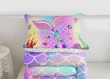Erosebridal Mermaid Bedding Twin,Little Twin Sets for Girls,Nautical Sea Animal Comforter Set Glitter Tail Quilt,Ocean Starfish Coral Fish Duvet Insert Blue Purple Teal Kawaii Room Decor
