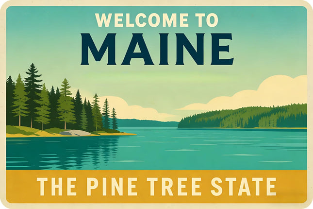 Vintage Metal Tin Sign WELCOME TO MAINE THE PINE TREE STATE Funny Tin Sign Wall Art for Home, Office & Classroom Decor Poster 8x12 inch