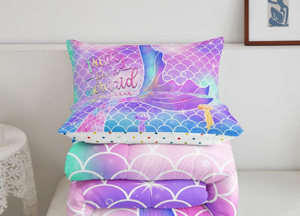 Girls Mermaid Comforter Set, Fish Scales Duvet Sets Twin Size, Glitter Rainbow Bedding Set for Kids Teens Women Bedroom Decor, Ocean Life Coastal Creature Bedding Comforters with 1 Pillow Case