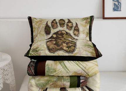 Erosebridal Camo Bear Paw Bedding Set Twin Camouflage Wild Animal Down Comforter Nature Woodland Tree Branch Camo Comforter Set for Kids Boys Teen Men,Wildlife Quilt Duvet with 1 Pillow Case
