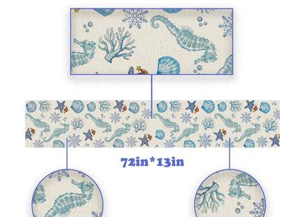 Christmas Table Runner Coastal Beachy Seahorse Starfish Table Runners Seasonal Kitchen Dining Table Decoration for Winter Home Party Banquet Decor 13x72 Inch
