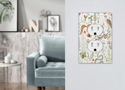 Forest Country Woodland Wild Animals Butterfly Mushroom Duplex Outlet Covers Decorative Single Light Switch Covers Electrical Receptacle Wall Plate Plug Switchplate Dimmer for Home Decor