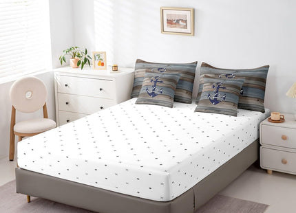 Erosebridal Rustic Wooden Plank Comforter Set,Summer Anchor Bed in A Queen
