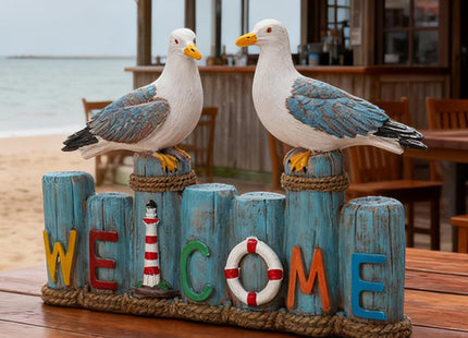 PepFurSt Resin Birds Statues -Welcome Sign, Seagull Nautical Decor,Indoor or Outdoor Decor for Entryway,Garden,Lake&Beach House,Unique Housewarming Gifts