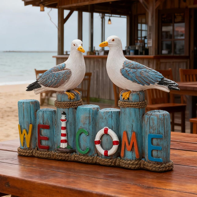 PepFurSt Resin Birds Statues -Welcome Sign, Seagull Nautical Decor,Indoor or Outdoor Decor for Entryway,Garden,Lake&Beach House,Unique Housewarming Gifts