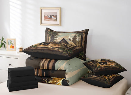 Erosebridal Retro Bear Queen Comforter Set with Sheets 7 Piece Lodge Cabin Country Bedding Sets Rustic Farmhouse Hunting Animal Bed in A Bag for Kids Adults Men,Woodland Wildlife Bed Set