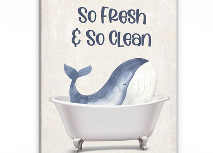 PHAMTE So Fresh So Clean Wall Art, Kids Bathroom Wall Decor, Whale Bathroom Decor, Ocean Beach Whale Themed Bath Poster Print Framed Canvas Artwork (11x14 Inch)