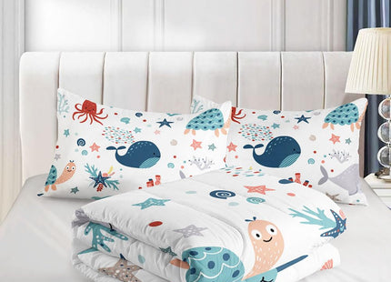 XYNHML Kids Turtle Comforter Set Full Beach Theme Dolphin Starfish Seaweed Bedding Set Sea Animal Octopus Reptile Bed Set with 2 Pillowcases for Boys Girls Room Decor