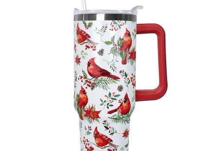 Ceovfoi 40 Oz Red Cardinal Tumbler With Handle,Christmas Coffee Travel Mug Cup, Red Cardinal Decor, Christmas Gifts for Women