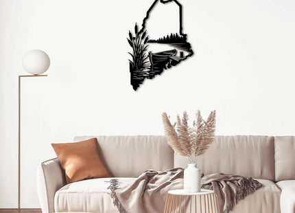 Maine Landscape Lake Boat Metal Wall Art Decor Metal Outdoor Decor Metal Signs Rustic Style Stunning Elegant Wall Decor for Living Room Office Home Decoration Art Piece (Black,12inch)