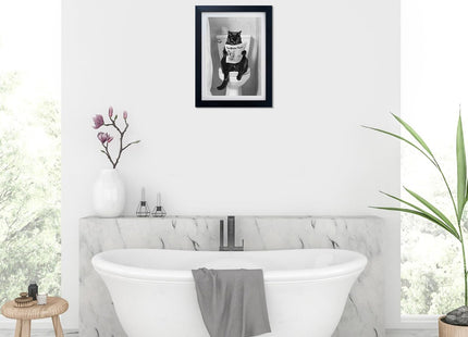 Framed Animal Bathroom Painting Bear on Toilet Wall Art Black and White Bathroom Wall Art Canvas Print Artwork