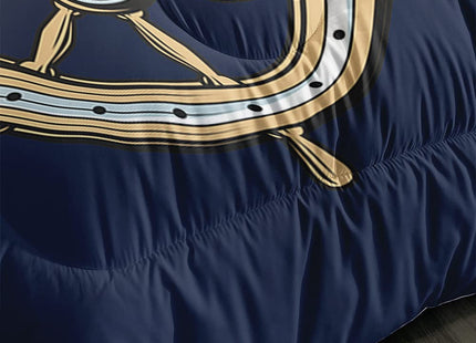 3D Nautical Ship Helm Coastal Sketch Twin Down Comforter Set 3PC All Ages