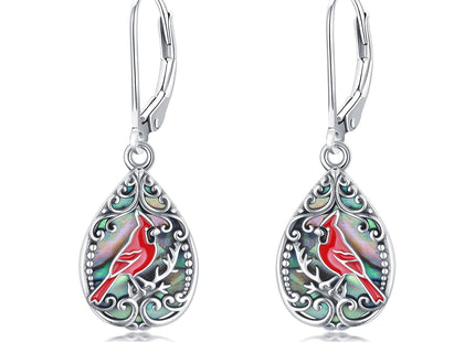 PELOVNY Cardinal Dangle Earrings for Women 925 Sterling Silver Filigree Abalone Shell Earrings Red Cardinal Bird Jewelry Gifts for Mom Daughter