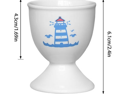 Cinf Ceramic Egg Cups, 2 Pack, Lighthouse Whale Holders for Boiled Eggs