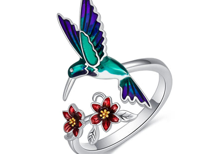 LONAGO Hummingbird Ring for Women 925 Sterling Silver Hummingbird Adjustable Rings Animal Jewelry Gift Sise 6
