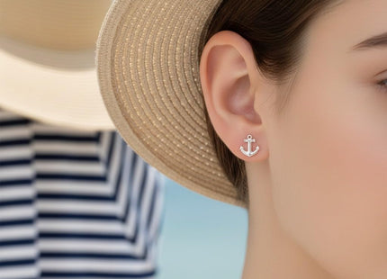 925 Sterling Silver Small Anchor Stud Earrings 16544