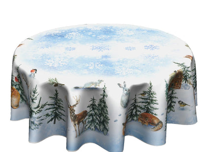 Giwawa Winter Deer Round Tablecloth 60 Inch Pine Tree Table Cloth Holiday Decorative Table Cover for Home Kitchen Dining Room Picnic Party