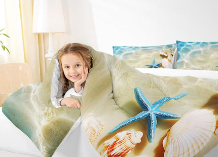 Ocean Comforter Set Twin Beach Bedding Set Coastal Nature Theme Teal Duvet Set Boys Girls Hawaiian Quilt Sets Sea Wave Animals Shell Starfish Reversible Comforter Set 1 Pillowcase, Blue Room Decor
