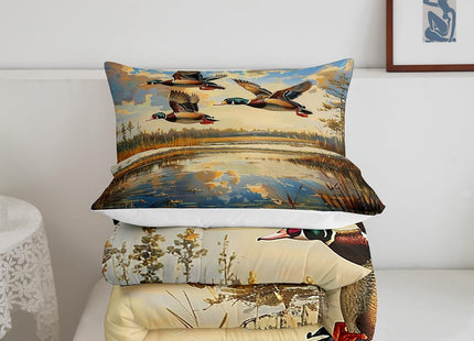 Castle Fairy 3D Duck Bedding Set Flying Duck Comforter Set for Kids Boys Lakeside Scenery Comforter Fishing Quilt Set 1 Comforter Set with 1 Pillowcase Toddler Size