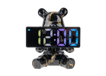 Coniuty Resin Bear Statue Digital Clock Home Decor (Black-Gold)