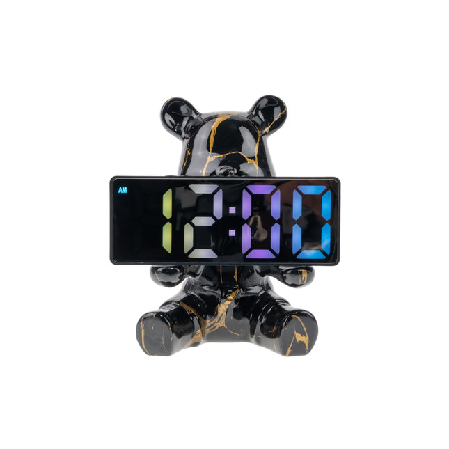 Coniuty Resin Bear Statue Digital Clock Home Decor (Black-Gold)