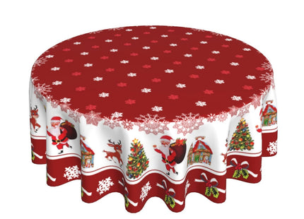 elezan Christmas Round Tablecloth 60 Inch Santa Claus Reindeer Christmas Tree Winter Snowflake Decorative Table Cloth Polyester Fabric Washable Table Cover for Holiday Family Gathering Dining Party