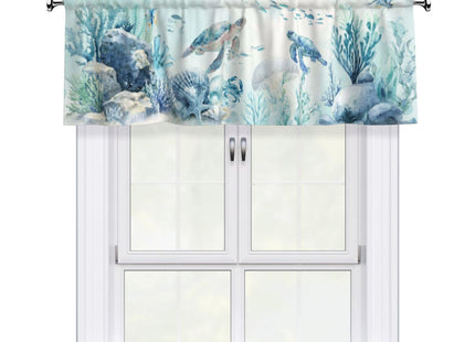 Kapok Quadrant Coastal Valance for Windows - Blue Sea Turtle Valance Curtain 54"x18" Short Curtain Window Treatment for Kitchen Living Room Bathroom Bedroom