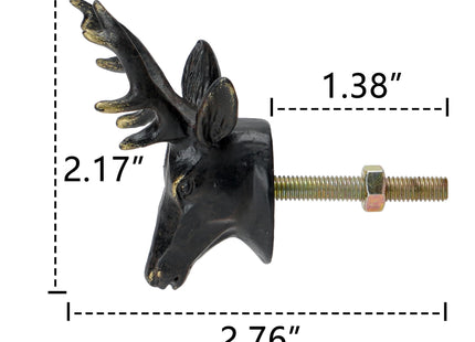 SOFFEE DESIGN 2pcs Black Deer Head Cabinet Metal Knobs, Forest Style, Golden Edge, Antique Dresser Knobs Home Furniture Handle