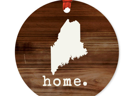 Andaz Press US State Round Metal Christmas Ornament, Rustic Wood Print, Maine, 1-Pack, Includes Ribbon and Gift Bag