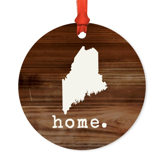 Andaz Press US State Round Metal Christmas Ornament, Rustic Wood Print, Maine, 1-Pack, Includes Ribbon and Gift Bag