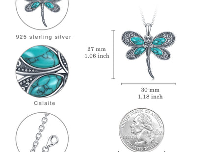 Daixiya Dragonfly Necklace 925 Sterling Silver Turquoise Dragonfly Pendant Necklace Boho Jewelry Gifts for Women