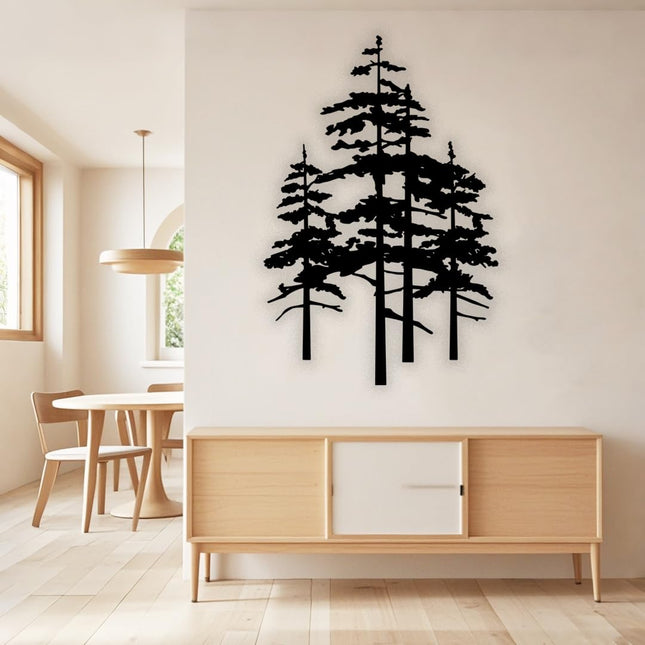 Black Metal Pine Tree Cedar Tree Wall Art 22"L x 15"W Forest Home Decor