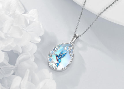 LUHE Hummingbird Necklace Sterling Silver Bird Moonstone Pendant Necklace with Flower Hummingbirds Jewelry Gifts for Women (Hummingbird Necklace)