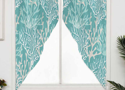 Lsrtoss Teal Coral Coastal Swag Curtains for Kitchen/Bedroom/Living Room, Ocean Nautical Scalloped Curtains 63 Inch Long, Beach Rod Pocket Window Swag Topper Curtains Valances 2 Panels Set 36"x63"