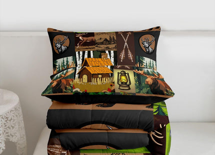 Bear Deer Moose Comforter Set Twin Rustic Farmhouse Camping Bedding Set For Adults Men Retro Camper Car Quilt Duvet For Cabin Lodge,Summer Camp House Pine Tree Woodland Animal Arrow Comforter 2 Pcs