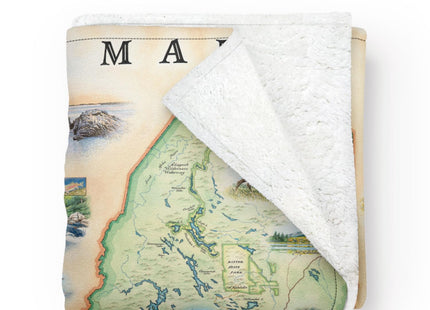 Xplorer Maps Maine Fleece Blanket | 58" x 50" Throw Blanket | Hand-Drawn Original Art |