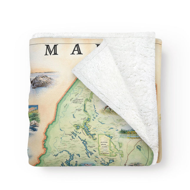 Xplorer Maps Maine Fleece Blanket | 58" x 50" Throw Blanket | Hand-Drawn Original Art |