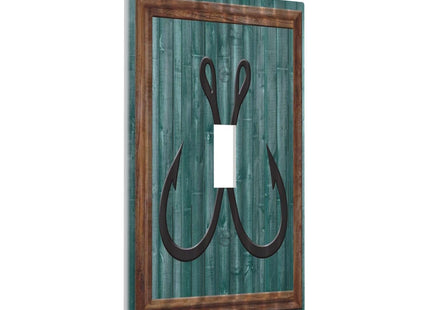 Turquoise Blue Anchor Hooks Wood Board 1 Gang Light Switch Covers Decorative Unique Single Toggle Wall Plate Switchcover Electrical Switchplate for Farmhouse Bathroom Bedroom Decor