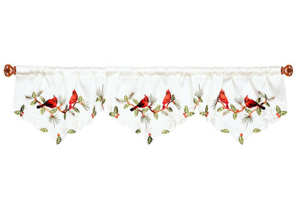 Simhomsen Embroidered Rod Pocket Christmas Holiday Cardinal Kitchen Window Curtain Valance W 60 × L 14 Inches (Cardinal)