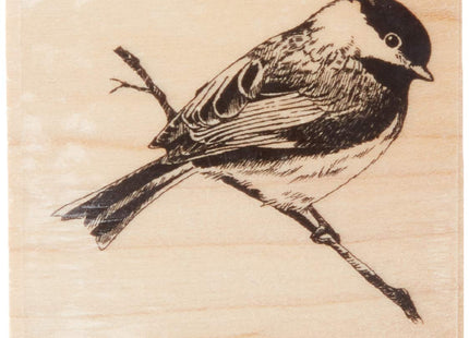Inkadinkado Chickadee on a Branch Wood Stamp, 2'' W x 2'' L