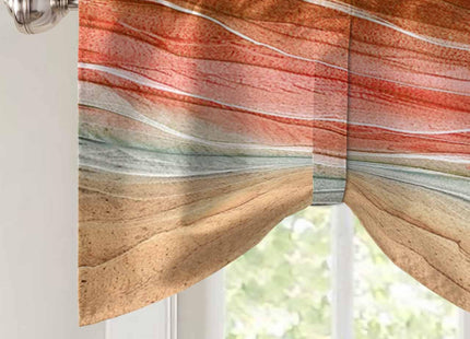 RisQiten Burnt Orange Ombre Coastal Tie Up Valance Curtains for Windows, Summer Nautical Beach Kitchen Curtains Window Treatments, Ocean Seaside Short Window Valances for Bedroom Bathroom 54"x18"