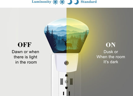 Uiaoiais Blue Misty Mountains Plug in Night Lights, Deer Nightlight Plug Into Wall Dusk to Dawn Sensor for Kid Girls Boys Women Men Bedroom, Hallway, Kitchen, Bathroom, Stairs Decor