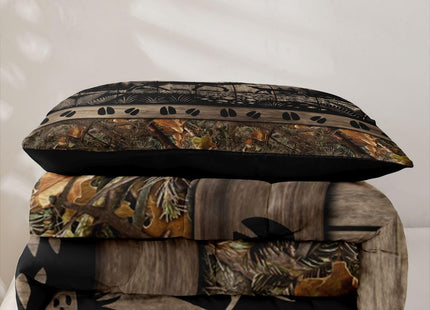 Feelyou Farmhouse Deer Bedding Set Soft for Boys Girls, Camo Woodland Hunting Comforter Set Toddler Size Rustic Cabin Duvet Quilt Microfiber Wildlife Animal Bedroom Decor 2 Pcs with 1 Pillow Cases