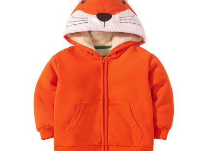 HUAER& Baby Boys' Cotton Cartoon Fox Zip Front Jacket Hoodie Sweatshirt(1-2T fox 2