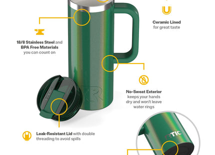 RTIC 16oz Road Trip Travel Mug with Lid and Handle, Pine Tree Glitter