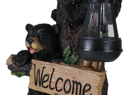 Ebros Climbing Black Bear Cubs Garden Light Statue Figurine Solar LED Lantern Light Welcome Sign Guest Greeter Decor for Patio Poolside Garden Home
