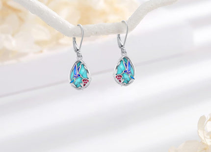LOOVE Hummingbird Earrings Sterling Silver Filigree Turquoise Earrings Bird Dangle Earrings for Women Teardrop Leverback Earrings Hummingbird Jewelry Turquoise Gifts
