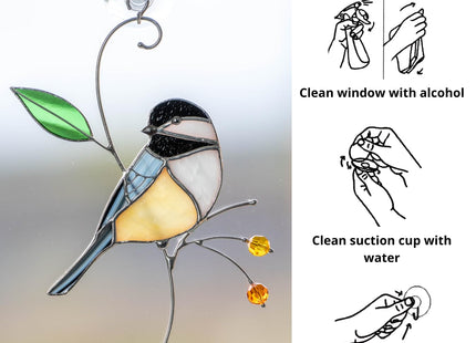 Gift Birds Handmade Chickadee Stained Glass Suncatchers Window Hanging Art