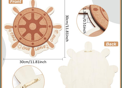 BENECREAT Cork Brooch Board, Wall Cork Tray Nautical Compass Pin Board for Brooch Pin Storage, Jewelry Display, Office Home and School Decor, 11.8x11.8 Inch, 0.5 Inch Thick